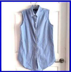 Cotton Blue Striped Sleeveless Button-Up Shirt Chadwicks Medium